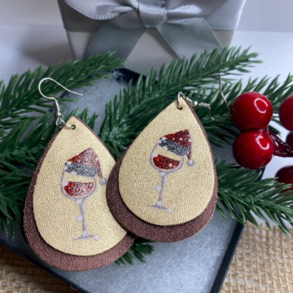 Santa Wine Glass Dangle Earrings